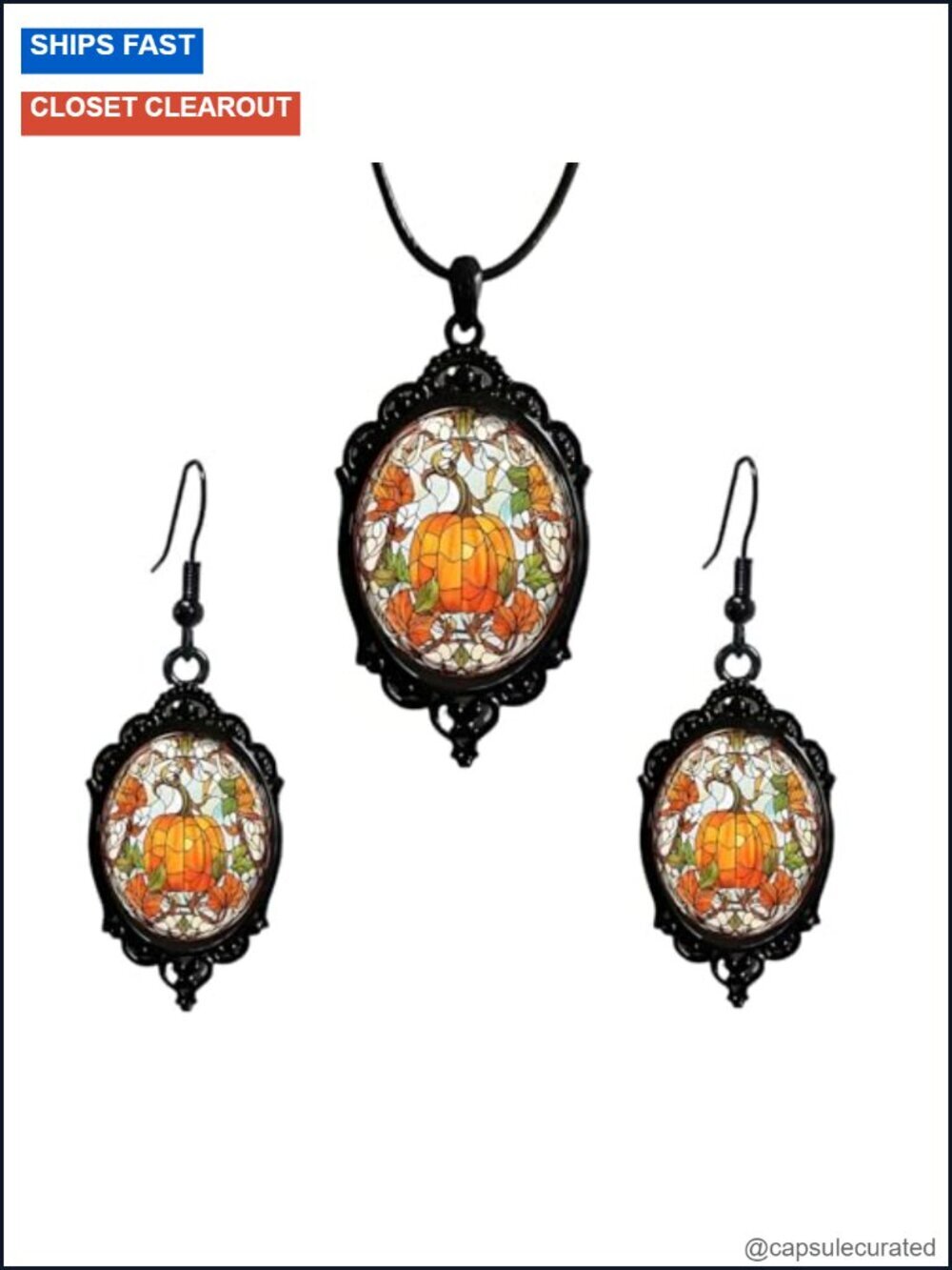 Thanksgiving Earring Necklace Set Fall Pumpkin Maple Leaf Dangle Earrings